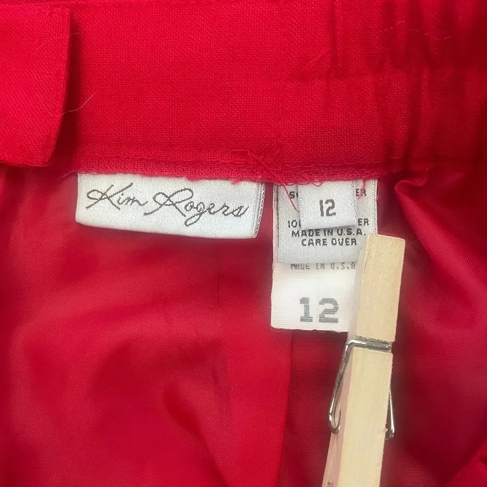 Vintage Pencil Skirt Size 12 Red Solid High Rise Midi Minimal Retro Career 90s